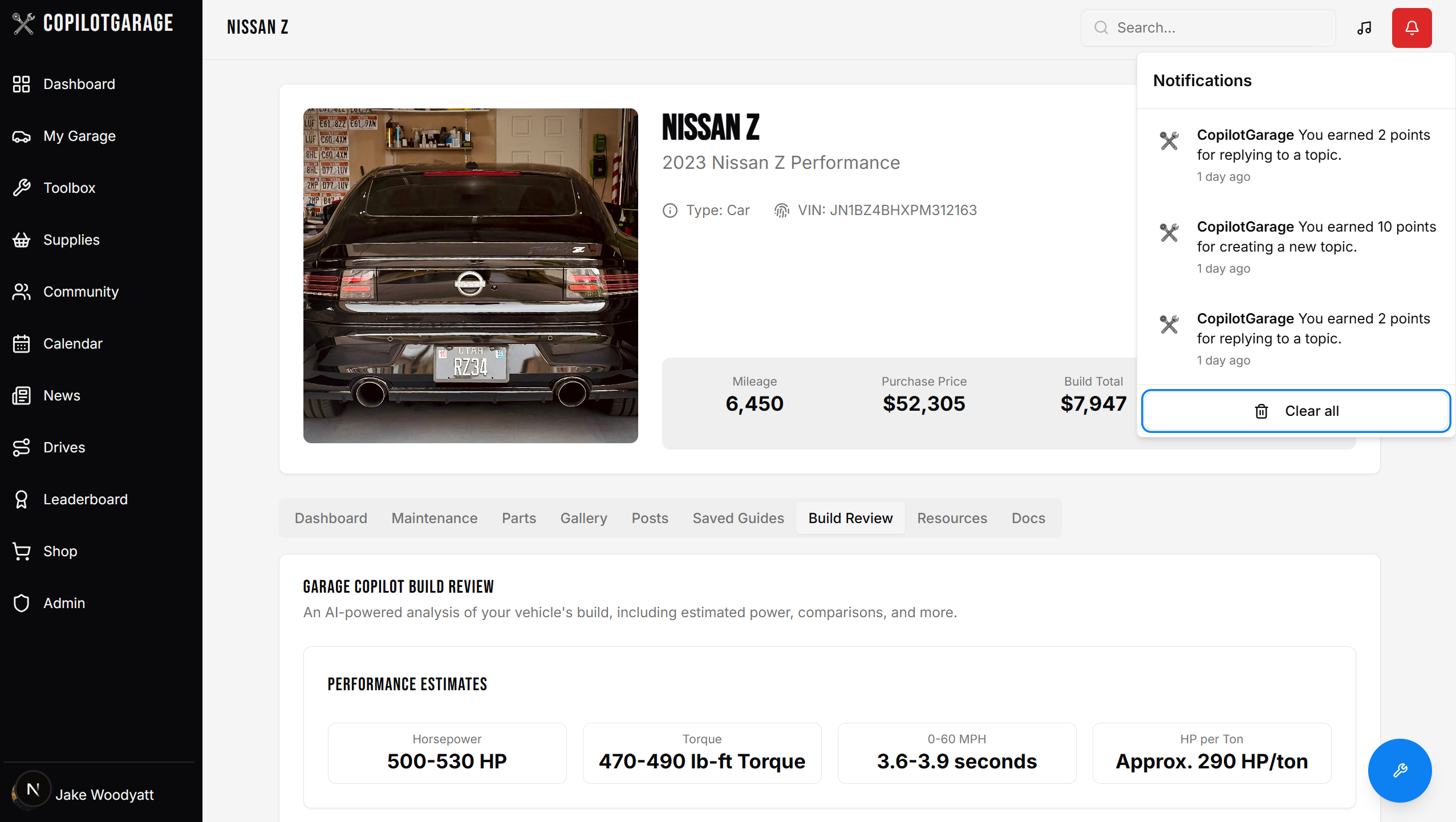 CopilotGarage Dashboard Screenshot