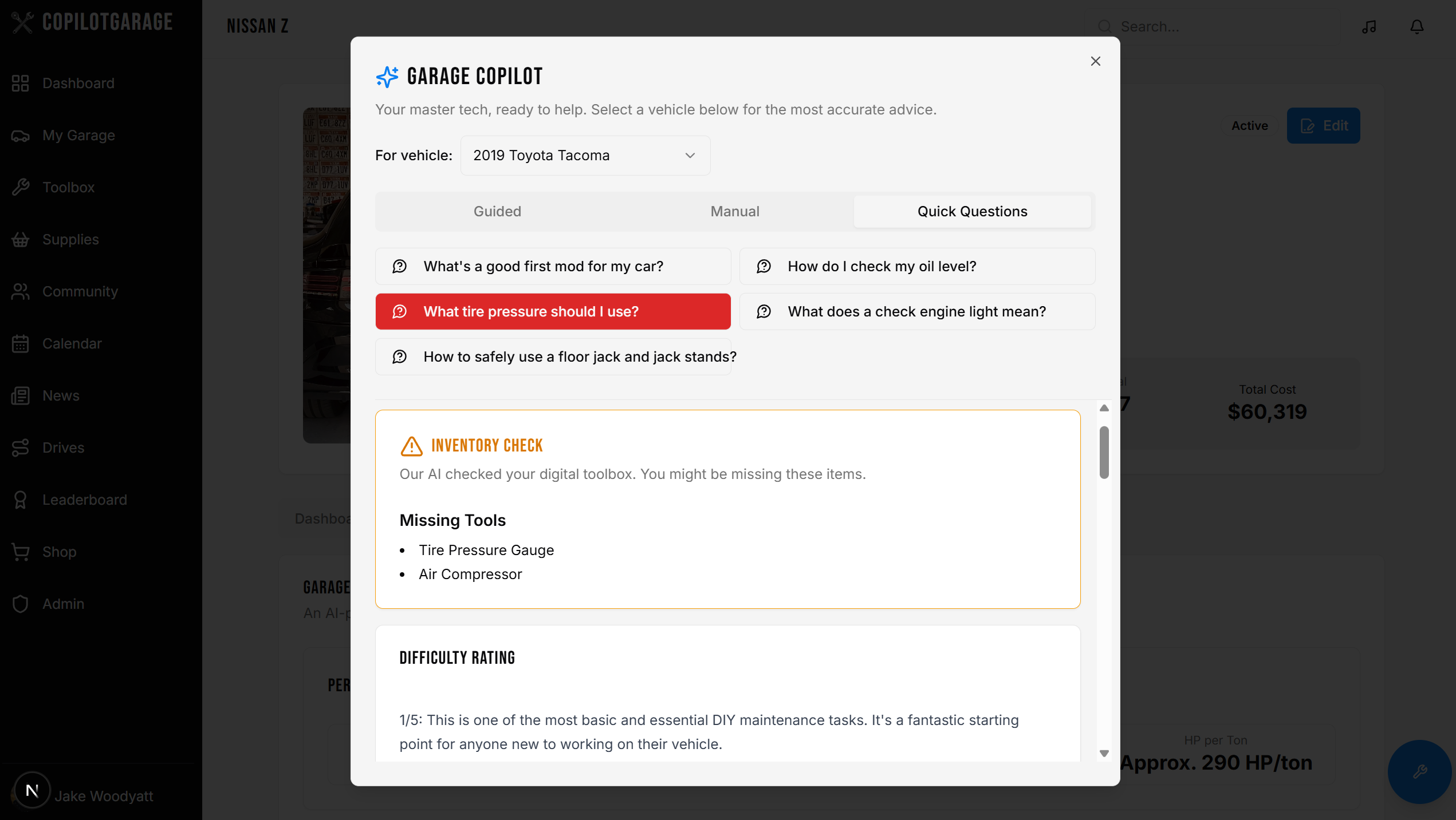 Garage Copilot AI Assistant Screenshot
